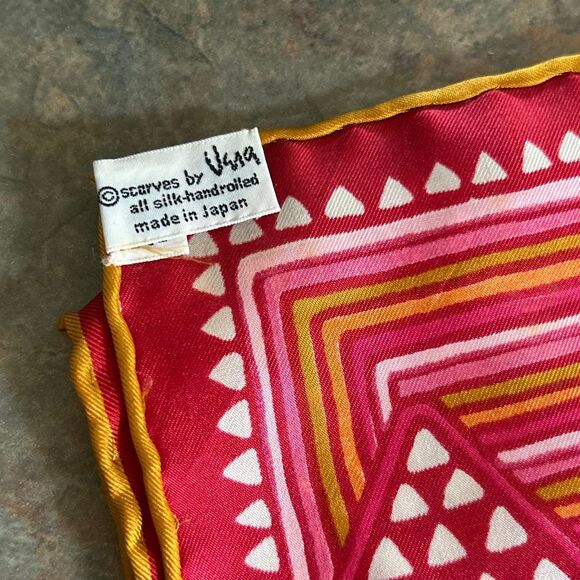 Vintage Vena Silk Hand rolled Scarf Japan Red Pink Orange - Picture 3 of 8